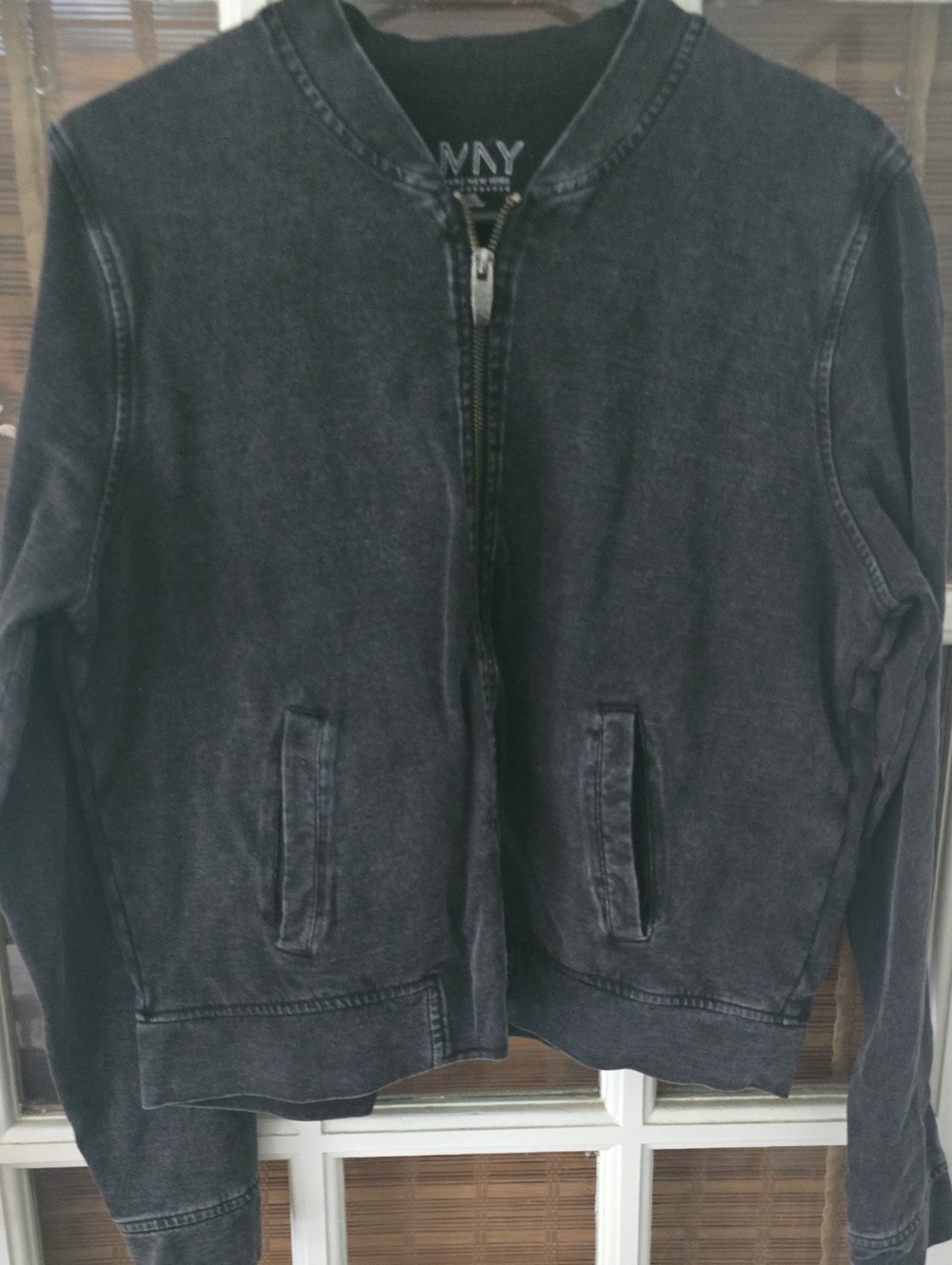 DKNY Washed Charcoal Zip Bomber Jacket